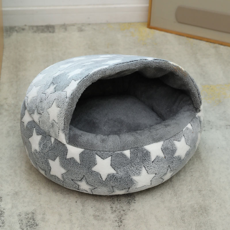 Medio paquete gato nido de dibujos animados flor Shell nido gato dormir cubierta inferior antideslizante cálido dormir mascota nido mat