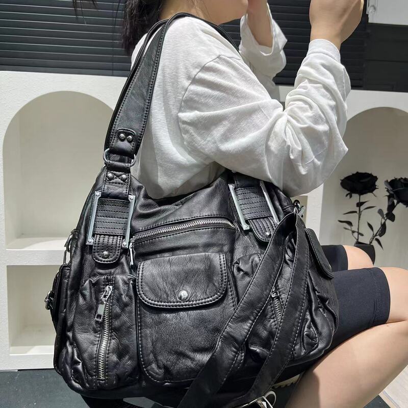 クロスボーダー専用レディースファッションY2Kギャルマルチポケット机関车バッグ大容量水洗い日韩トレンドショルダーバッグ|undefined
