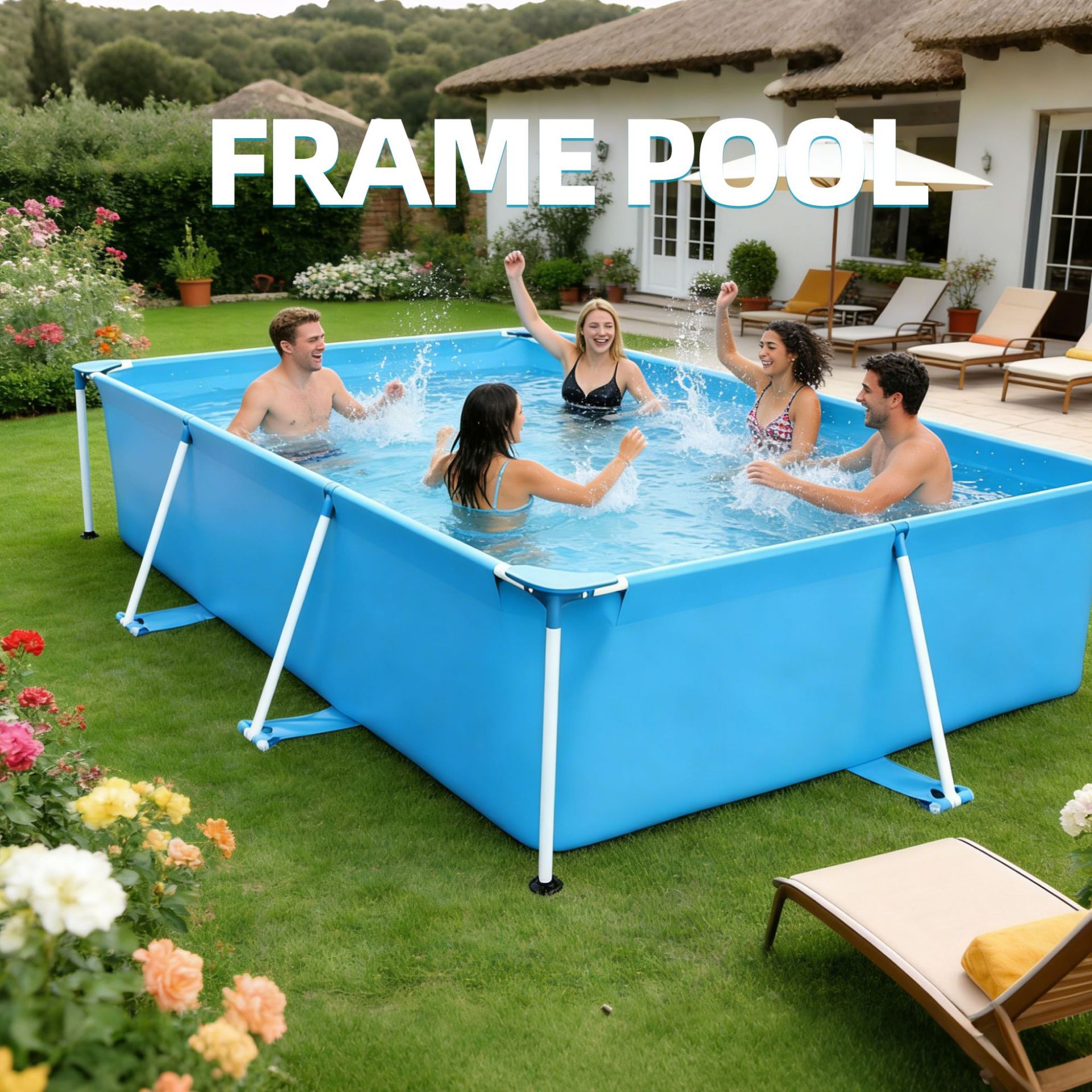 Piscina de soporte transfronterizo para niños domésticos al aire libre gran marco piscina interior y exterior plegable lona de PVC piscina image 4