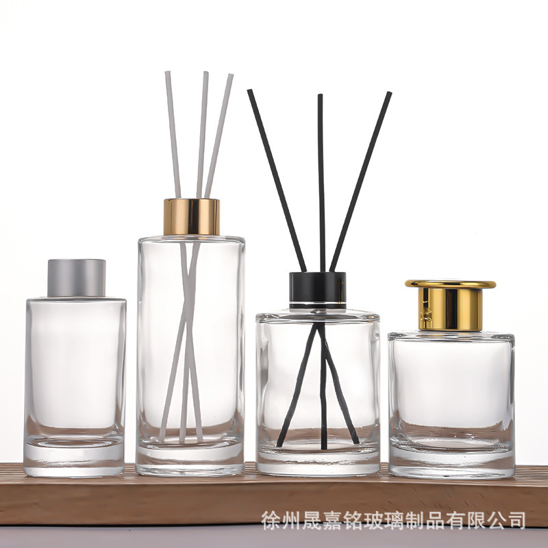 无火香薰瓶100ml圆柱带盖香薰玻璃瓶藤条干花挥发香水精油瓶|undefined