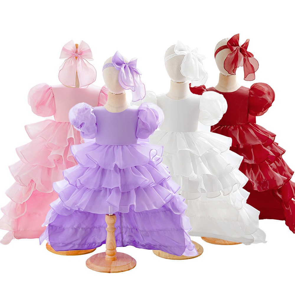 Vestido transfronterizo para niños, vestido de princesa, vestido de cola de moda, vestido de fiesta de niña de flores, vestido de lavado de un año para bebés