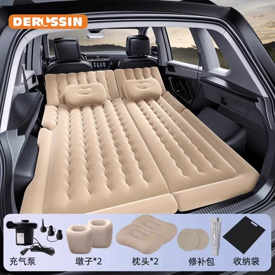 inflatable bed, in-car sleeping: Vehicle-mounted inflatable bed - trunk-rear-seat-dual-use-inflatable-bed-deluxe-model-beige-with-two-square-pillows