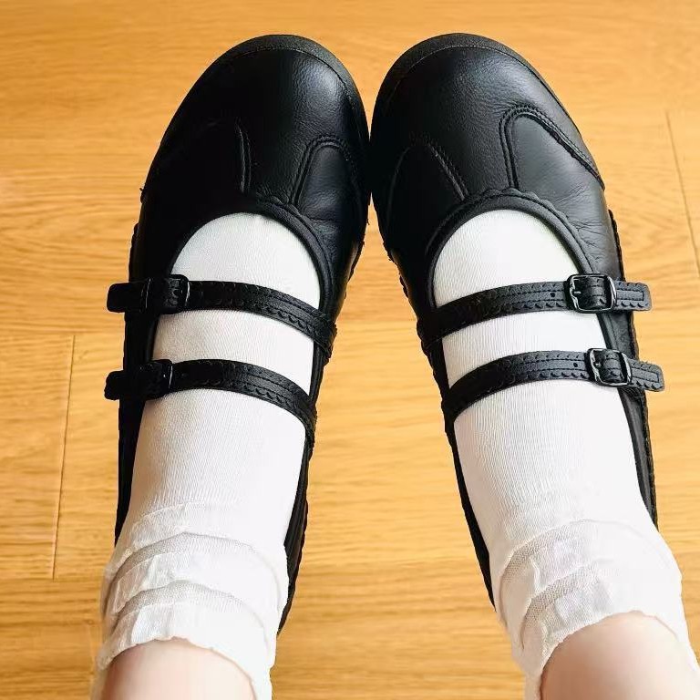 Mary Jane shoes flat with velcro, balletcore style, suitable for standing work, round toe