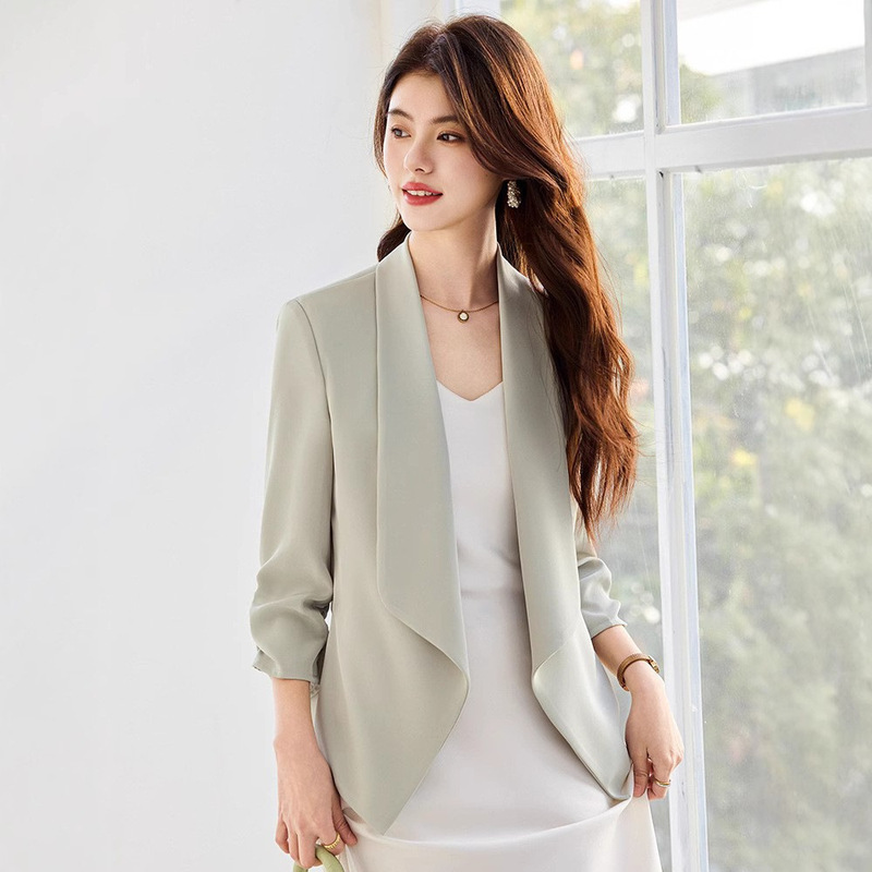 Acetic Acid Satin Small Suit Jacket Women's Micro-elastic New Casual High-end Suit suit Summer Thin Seven-point Sleeve
