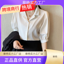 领雪纺衬衫女夏短袖别致上衣2025新款时尚中袖薄