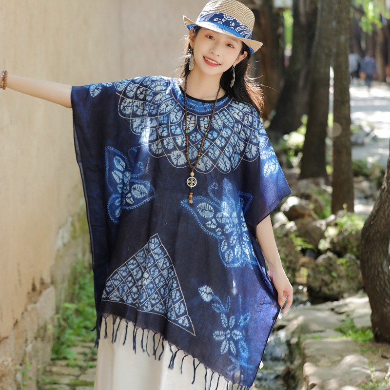 Yunnan primavera y otoño nuevo estilo étnico algodón y lino sensación bufanda geométrica diamante capa exterior viajes protector solar chal para las mujeres