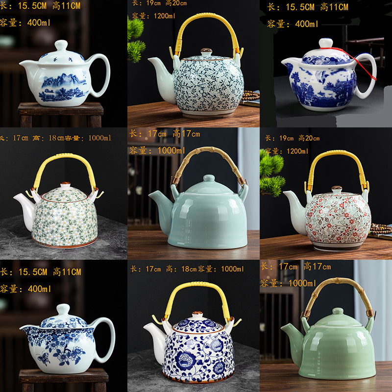 ティーポットにお茶を入れる家庭用陶磁器の工夫単壺の大容量は濾過網を持っています。|undefined