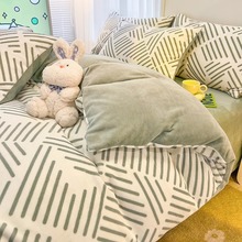 牛奶绒床上四件套冬季珊瑚绒厚法兰绒面法莱加绒被套男床单三件套
