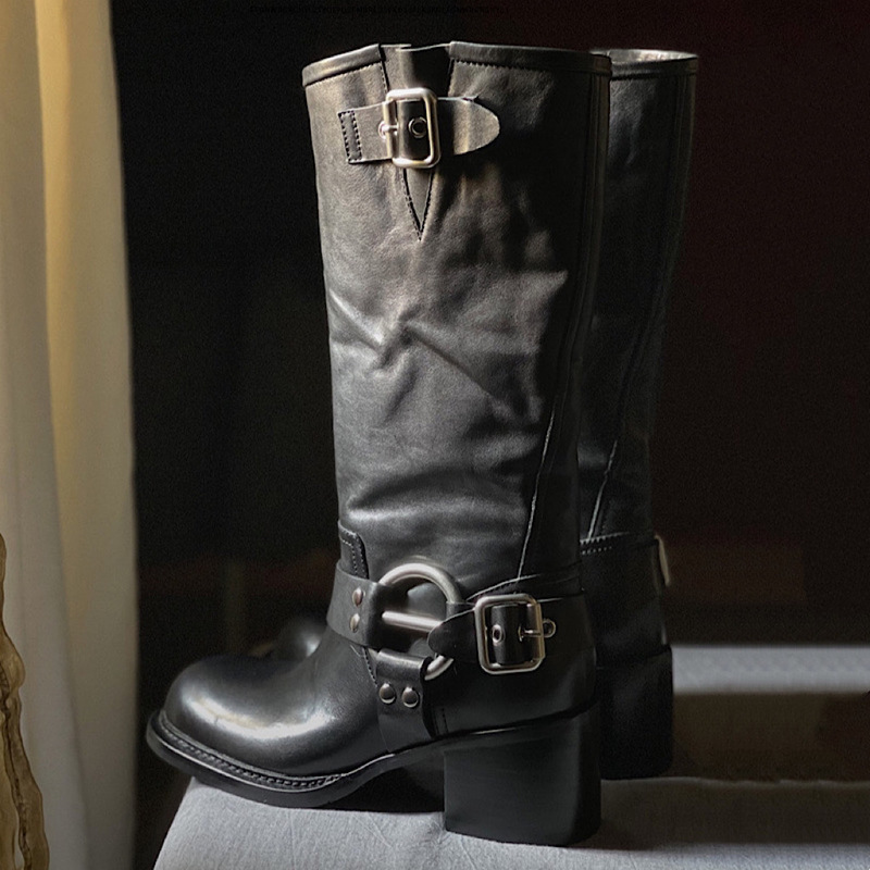 2025 Winter Style French Knight Boots Engineer Boots Wide Tube Slimming Look Leg Shape High Boots Boots for Women 2025 Winter Style French Knight Boots Engineer Boots Wide Tube Slimming Look Leg Shape High Boots Boots for Women