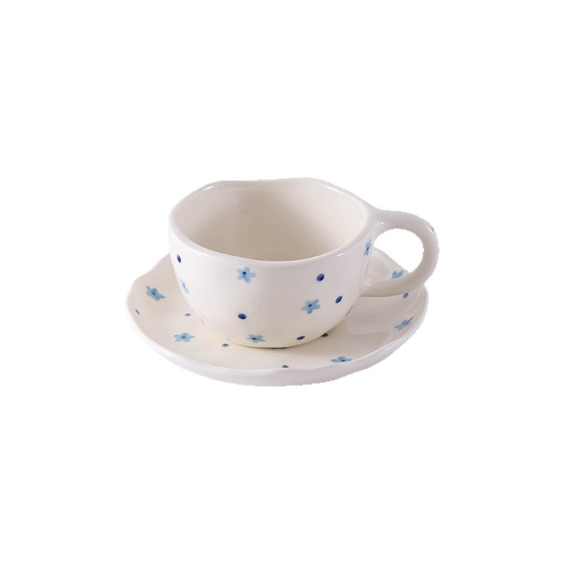 源メーカー高品質手描き青空白雲陶磁器コーヒーカップ皿手つまみ午後茶カップ皿お土産|undefined
