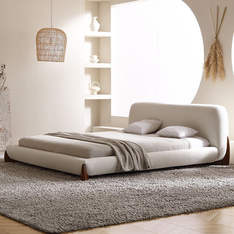 Moderno minimalista cama de boda de 1,8 m tela nórdica cama de madera maciza cama japonesa dormitorio principal minimalista luz cama de lujo estilo ins