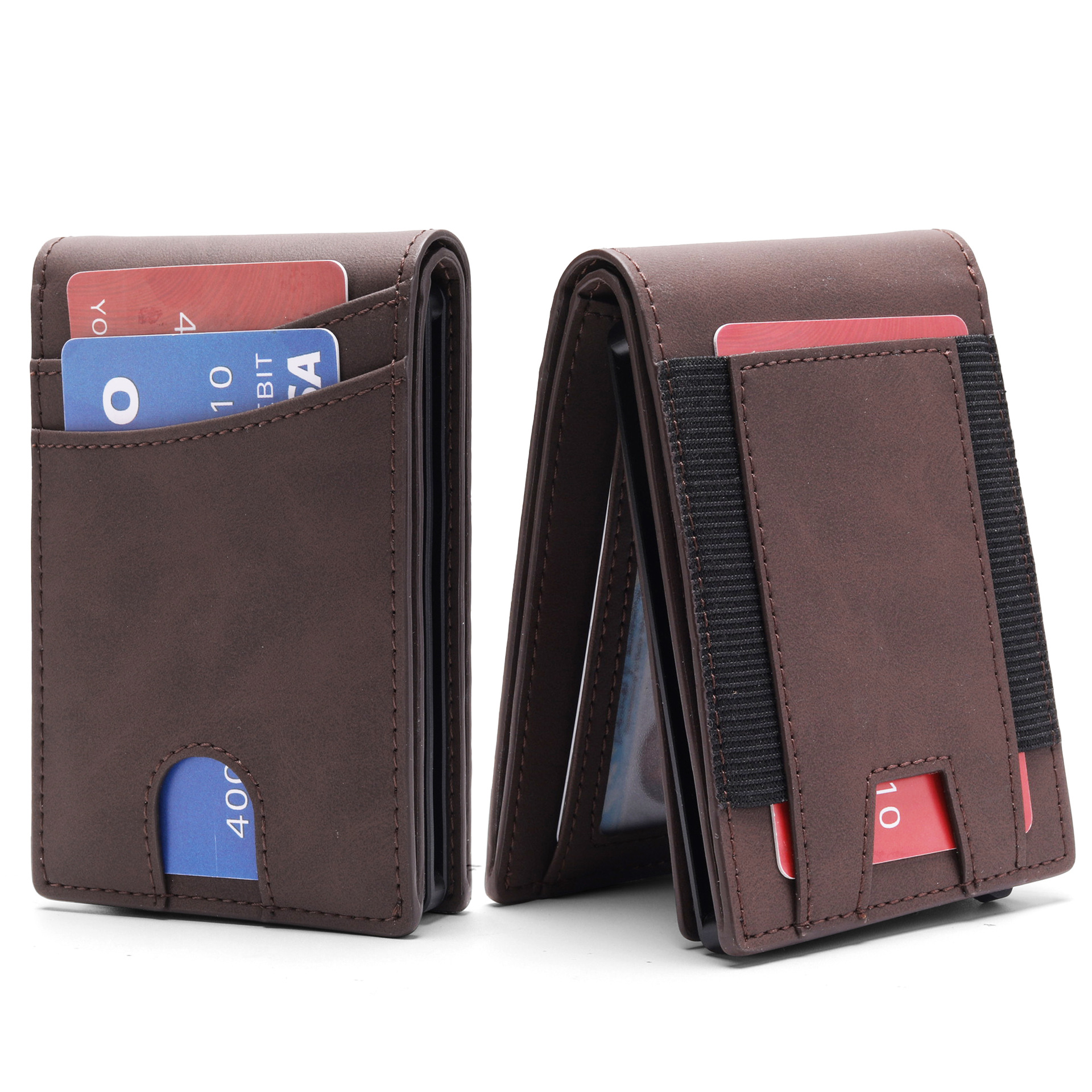 Cartera de piel de caballo loco multifuncional transfronteriza para hombre con posición de tarjeta múltiple caja de tarjeta de metal con tapa delgada billetera de hombre con cepillo antirrobo