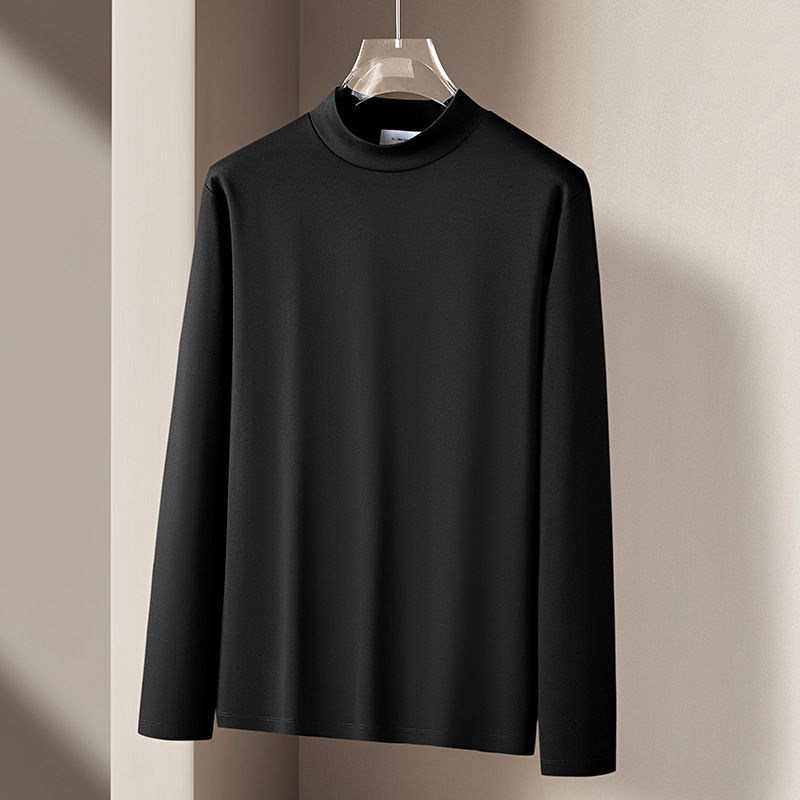 シルケットコットンハーフタートルネックボトリングシャツメンズ春秋帯電防止暖かい長袖Tシャツインナーミッドカラーオータムコート25新スタイル|undefined