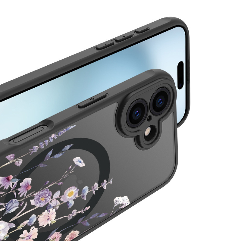 Applicable to Aple 16promax mobile phone case magnetic flower iphone15 all inclusive 14p frosted protective cover_voghion.com