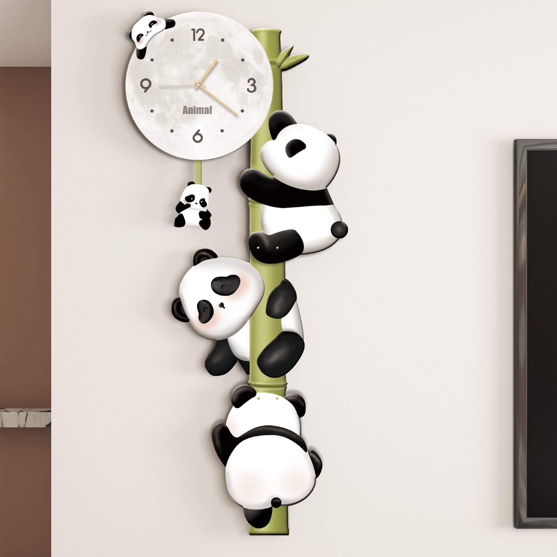 Panda living room decoration modern minimalist warm restaurant TV background wall art creative entrance door hallway painting