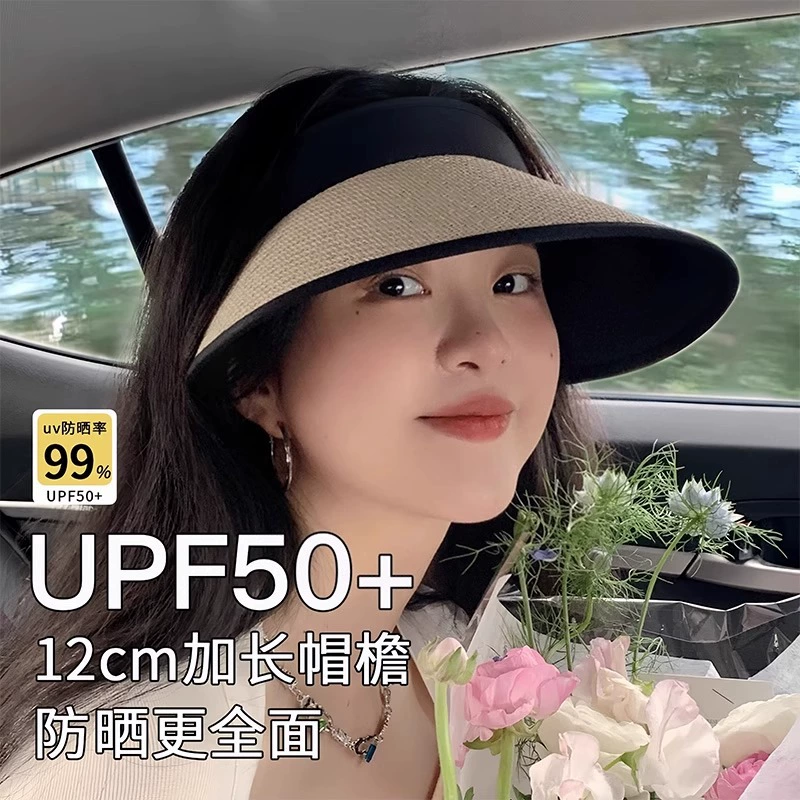 Солнцезащитная шляпа UPF50 + с большими полями, летняя велосипедная анти-УФ-защитная солнцезащитная шляпа с пустым верхом, женская УФ-солнцезащитная шляпа для лица