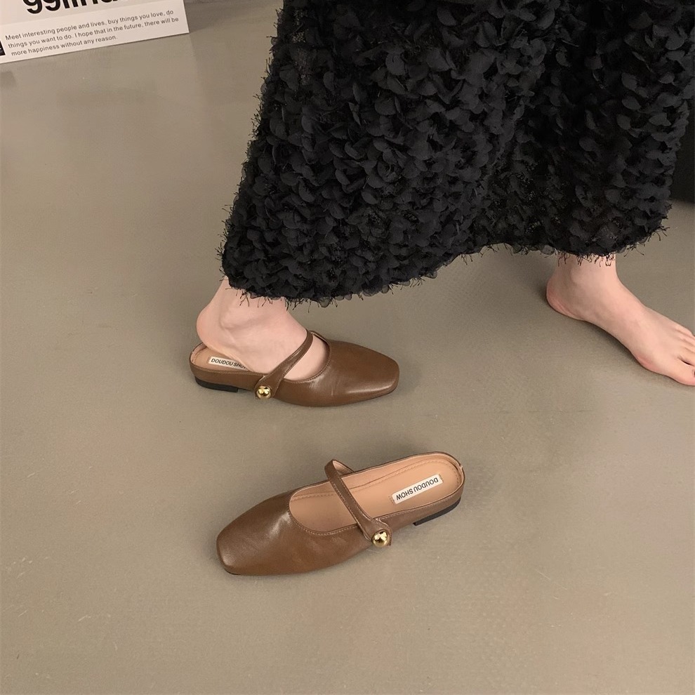 Zapatillas de primavera y verano de 2025 un pedazo de nuevo chinas zapatillas de un solo hombre perezoso Lefour zapatillas de cabeza zapatillas de mujer francesa