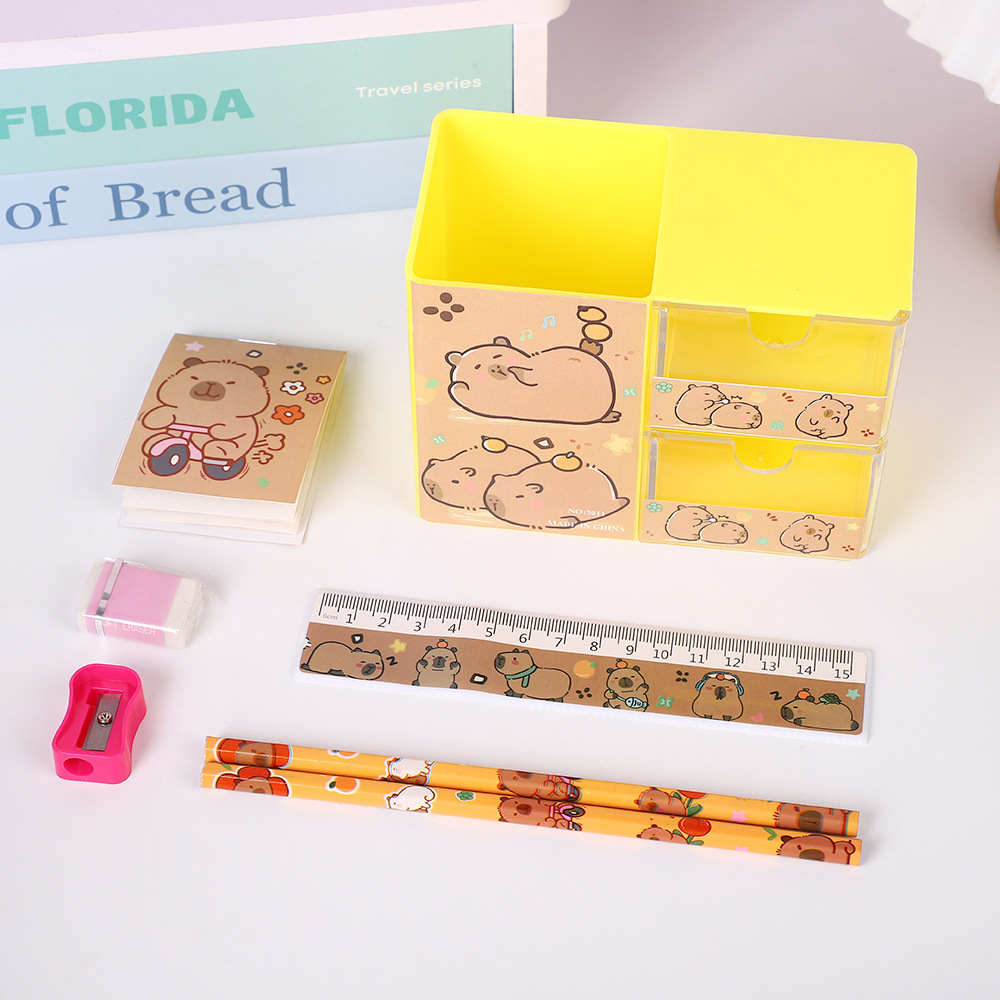 간단한 펜 홀더 보관 상자 만화 화장품 보관 상자 다기능 사무실 책상 문구 잡다한 보관 펜 홀더