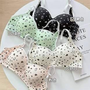 Girl's Cute Printed Underwear Women's No Steel Rings Breathable Small Chest Push-up Big Chest Student's Bra New Bra
