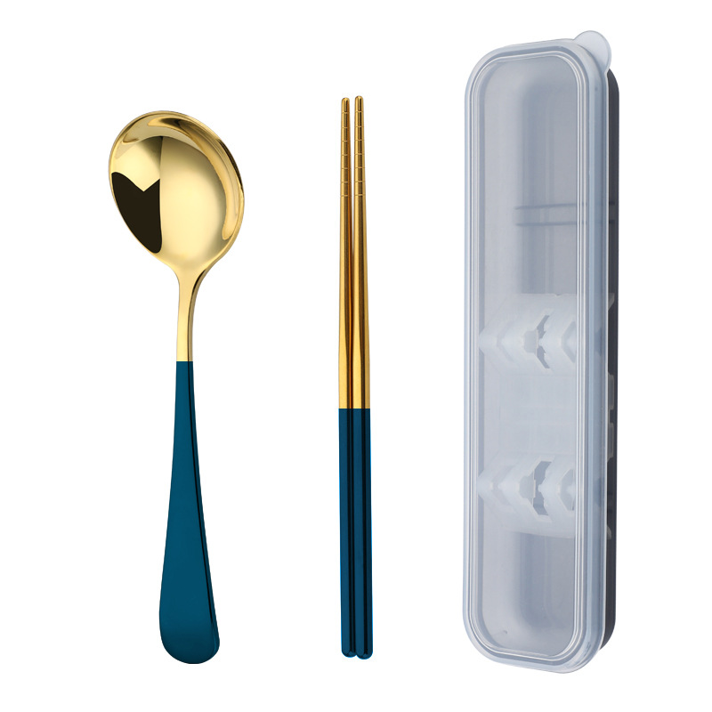 304 vajilla de acero inoxidable Red cuchara roja palillos traje portátil estudiante creativo vajilla de dos piezas logotipo imprimible