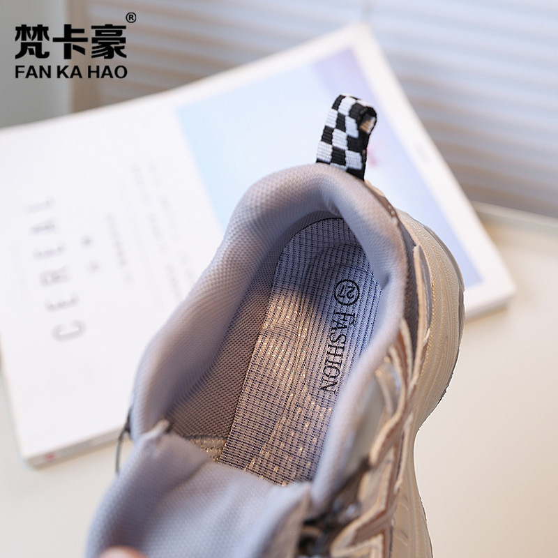 梵卡豪2025秋季新款男童防滑透气运动鞋女童网面旋转纽扣老爹鞋|undefined