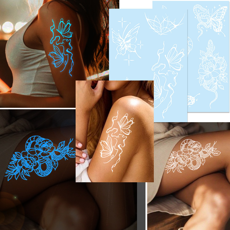 Cross-border New Henna Luminous White Tattoo Sticker Waterproof Hannah Temporary Tattoo Sticker Party Wedding Tattoo