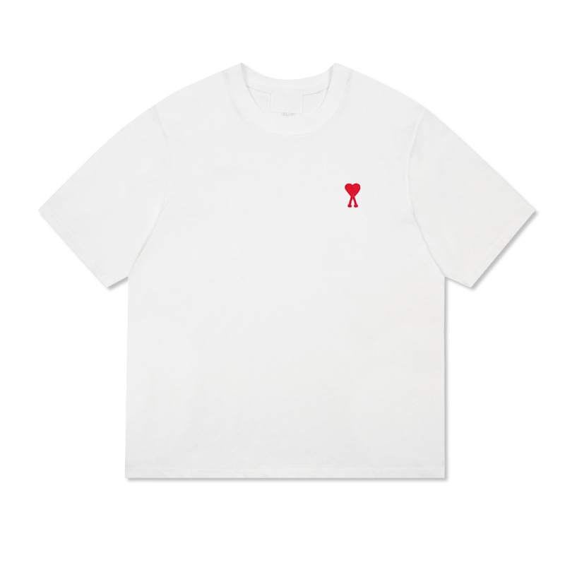 Ami半袖25ss小愛刺繍スター同モデル男女純綿ゆるい夏ファッションtシャツ半袖上着