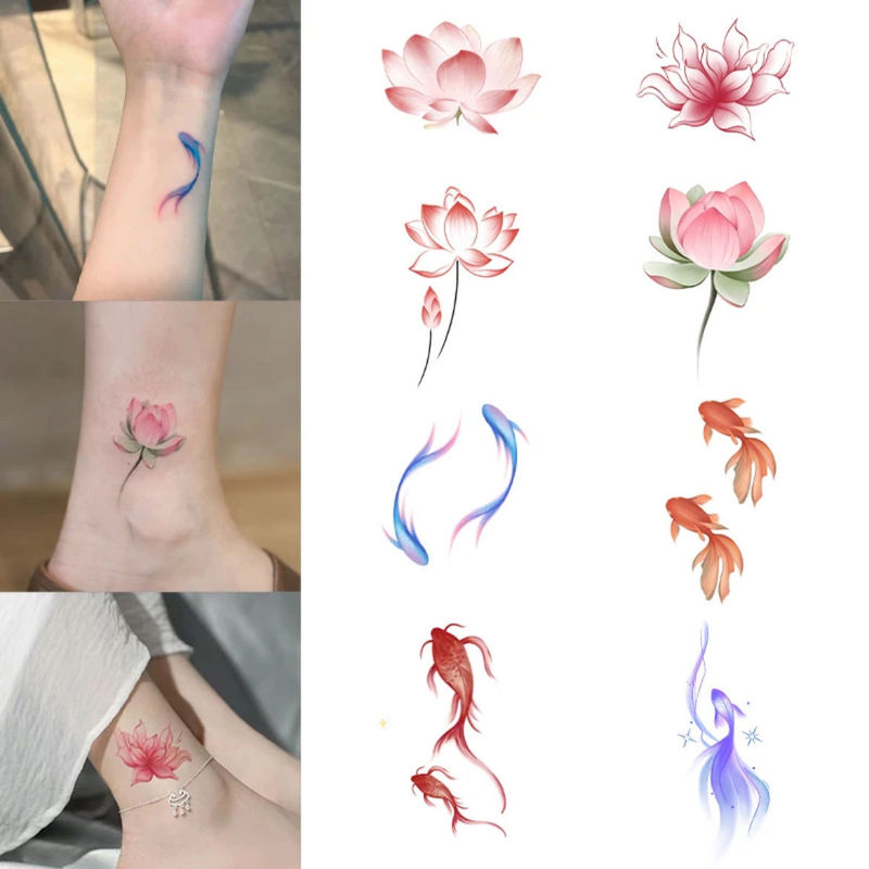 Tattoo stickers waterproof female flower ankle small fresh koi meaning beautiful original wrist realistic semi-permanent washable