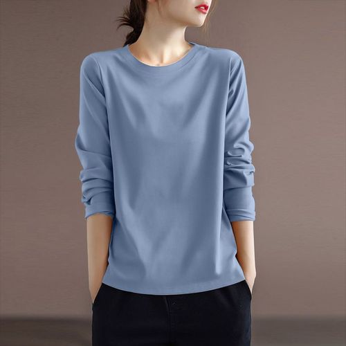 Women's Loose and Slimming Long Sleeve T-Shirt for Spring and Autumn, New Style, Casual and Retro, Versatile Top for Layering