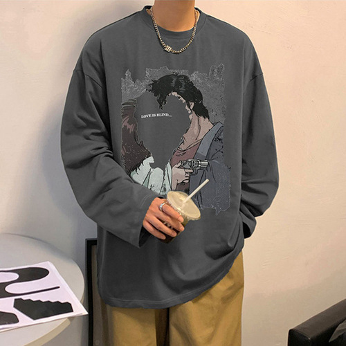 American high street fashion brand hip-hop printed hoodie men's autumn new loose long-sleeved all-match round-collar youth top