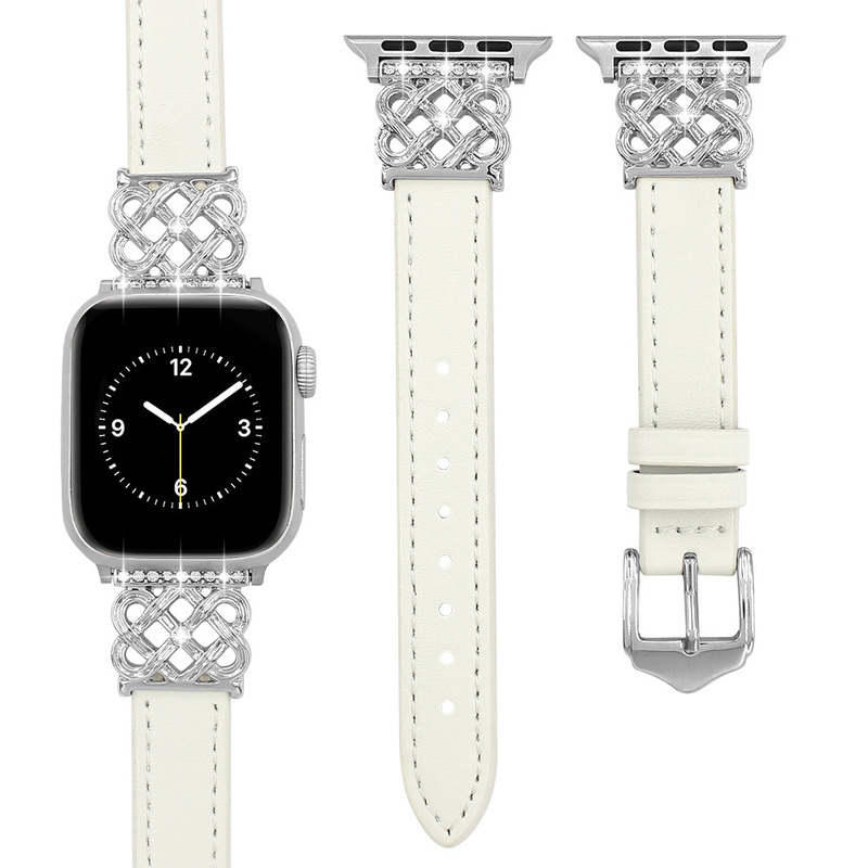 Suitable for Apple Watch Iwatch45678/Se Generation Watches, Chinese Knot Leather Strap, Elegant Leather