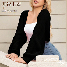 女士针织上衣跨境欧美女装秋冬新款长袖不规则蝙蝠袖外搭休闲上衣