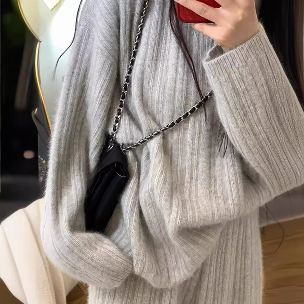 Damenbekleidung Lässiger Sportanzug im Lazy-Stil für Damen, Herbst- und Wintermode, hochwertiger Strickpullover, Hose mit weitem Bein, zweiteiliger Anzug, trendig_voghion.com