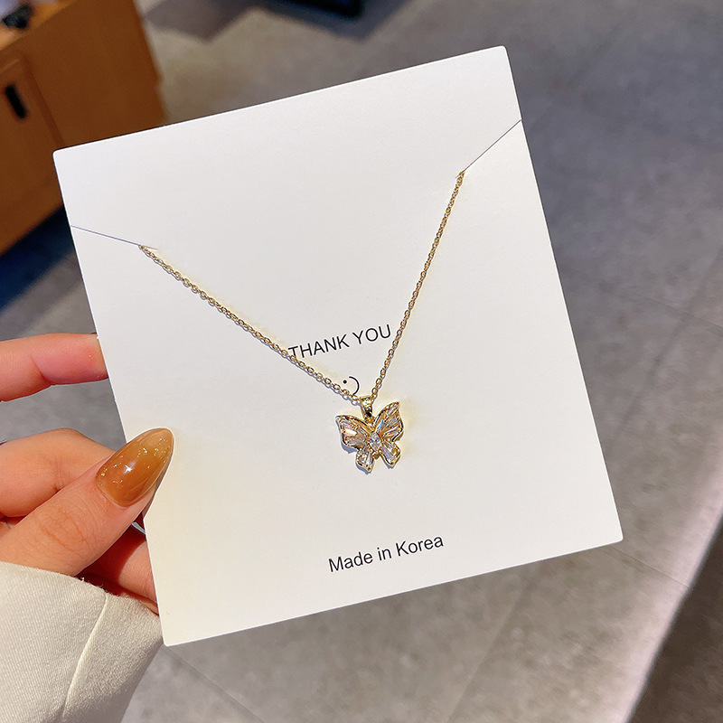 Fashion Butterfly Titanium Steel Plating Zircon Pendant Necklace