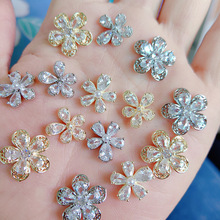 网红新款美甲饰品锆石花朵日系轻奢立体高保色珍珠花朵指甲装饰品