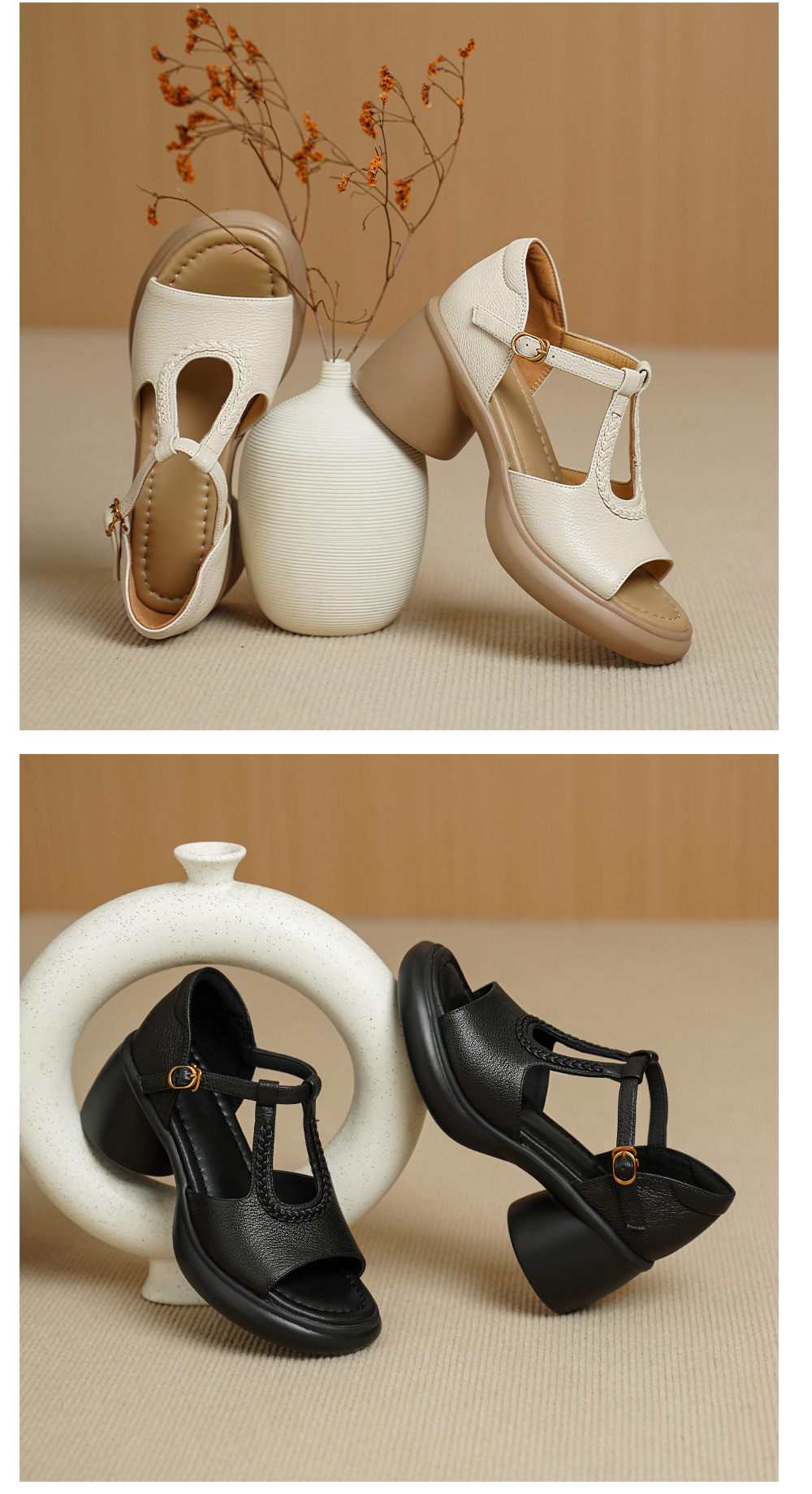 Sandal cao gót nữ quai ngang da cừu gót dày 7 cm, kiểu dáng thời trang — đen chi tiết 13