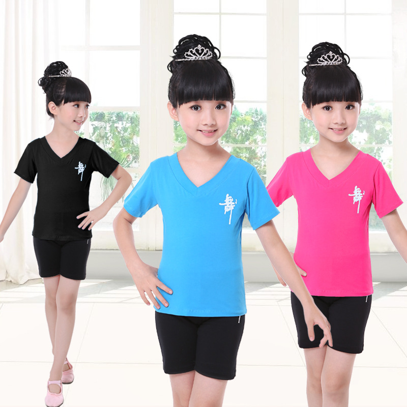Ropa de baile para niños ropa de práctica Ropa de baile para niñas con cuello en V verano Camiseta de manga corta ropa de práctica ropa de cuerpo traje
