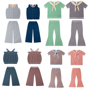 KIT PLANET MODAI COTTON NAVY COAT GIRLS STRIPED Flared Pants Wide Leg Pants Summer New BTX