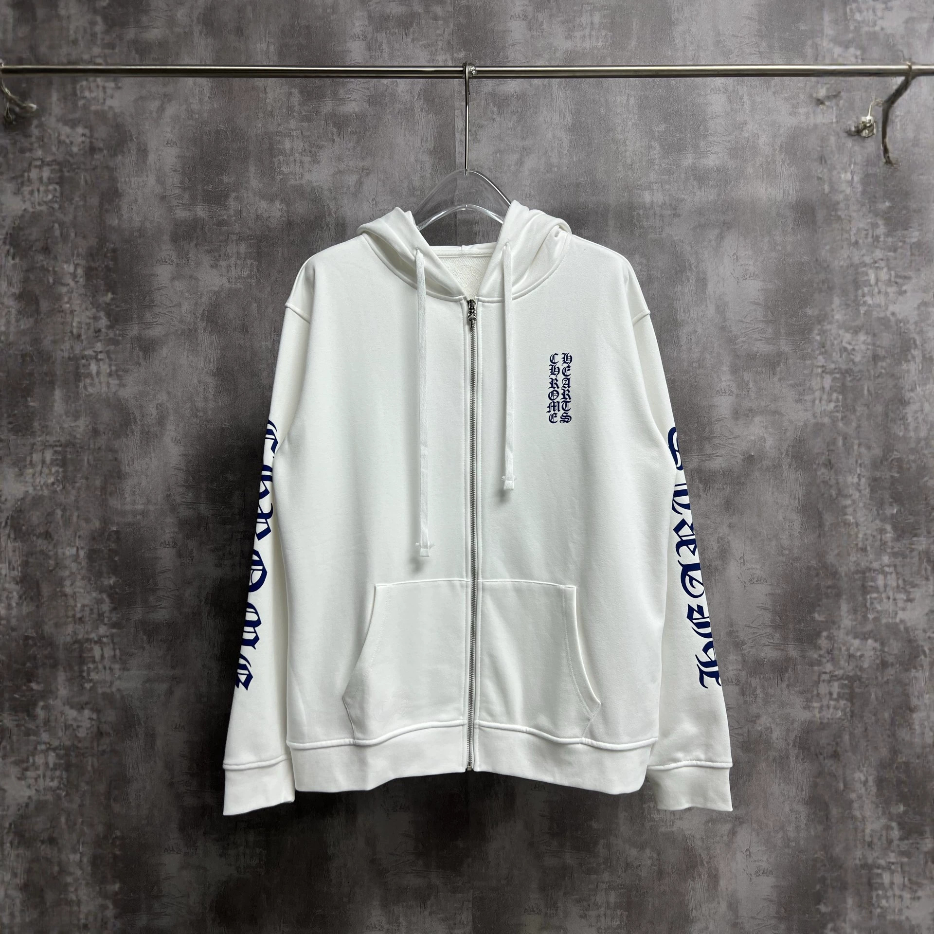 Cross-border CH classic horseshoe Sanskrit cross print zip-up hoodie unisex sweatshirt