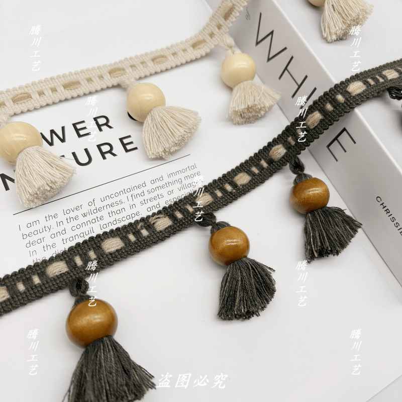 Curtain Lace Retro Wooden Beads Cotton Thread Tassel Pendant Accessories Accessories Textile Home Decoration