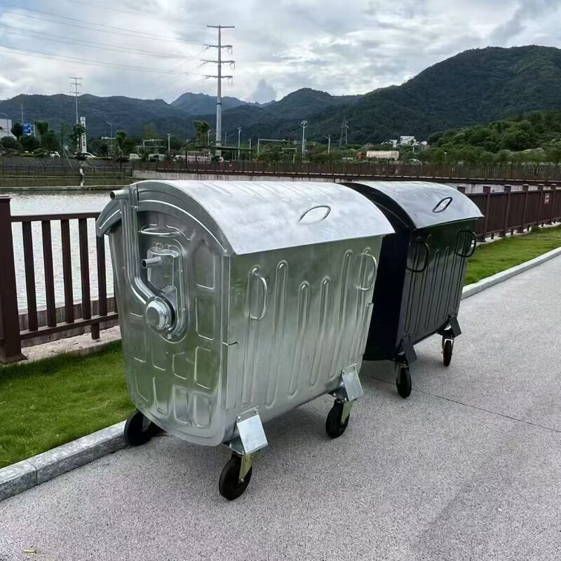 Cross-Border Outdoor Galvanized Trash Can 1100 Liters Large Export Metal Iron Sanitation Trailer Garbage Export Bin