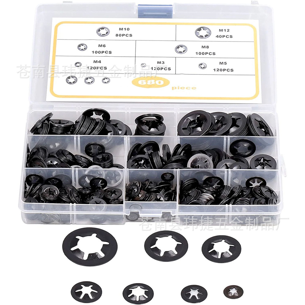 跨境专供680pcs梅花挡圈轴承夹挡圈梅花型轴承夹挡圈65锰钢￠3-12