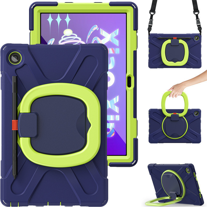 Suitable for Lenovo Tab M10 Plus 3Rd Generation Tablet Case with Colorful Silicone Pc Rotating Wristband Stand and Back Cover