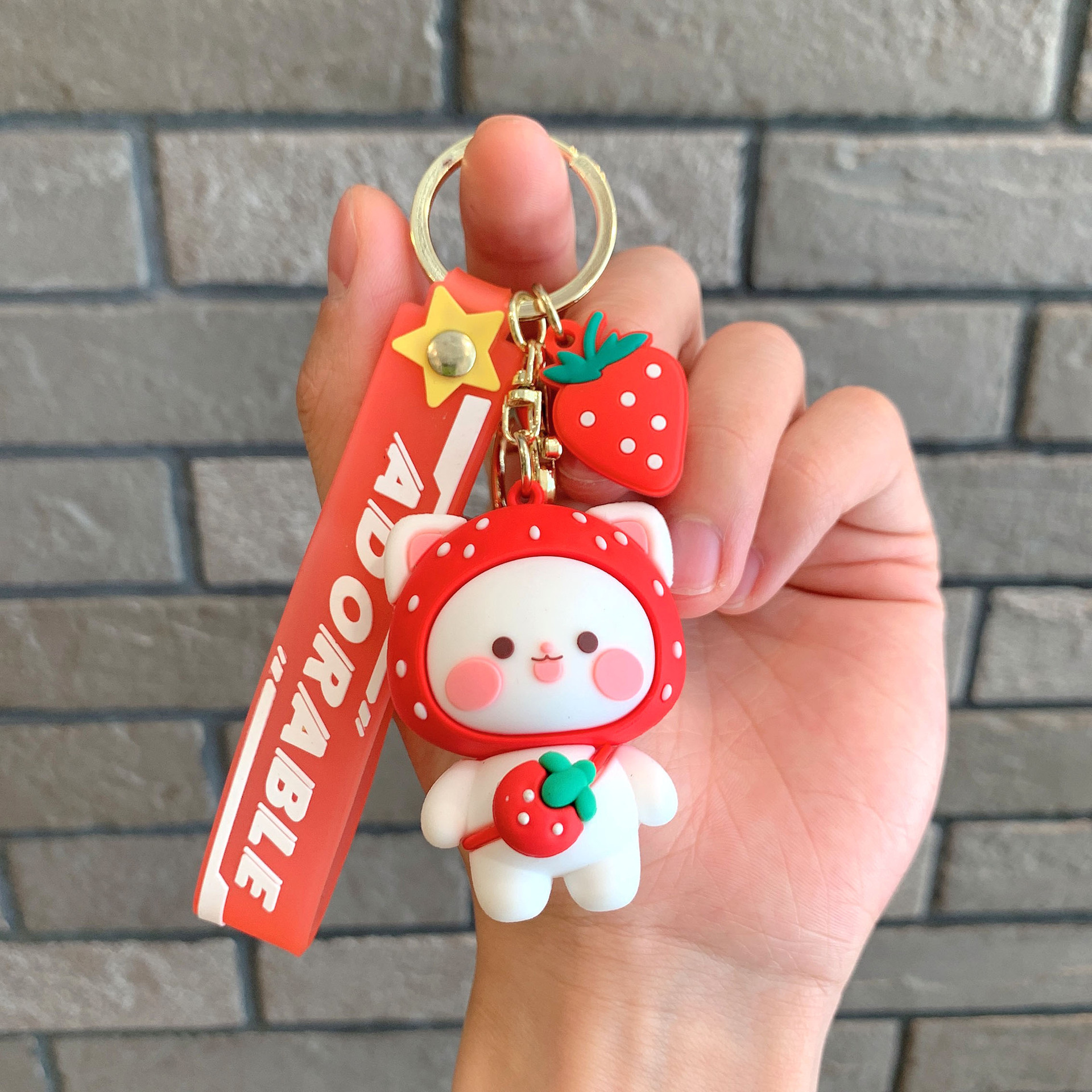 Lovely Fruit Cat Keychain Cartoon Doll Colgante Car Keychain Colgante Bolso de pareja Colgante Regalo