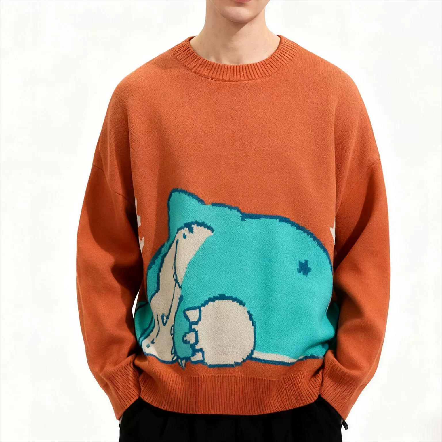 Amazon трансграничный эксклюзивный для больших размеров круглый воротник анимационный волшебник жаккардовый европейский и американский мужской свитер-свитер