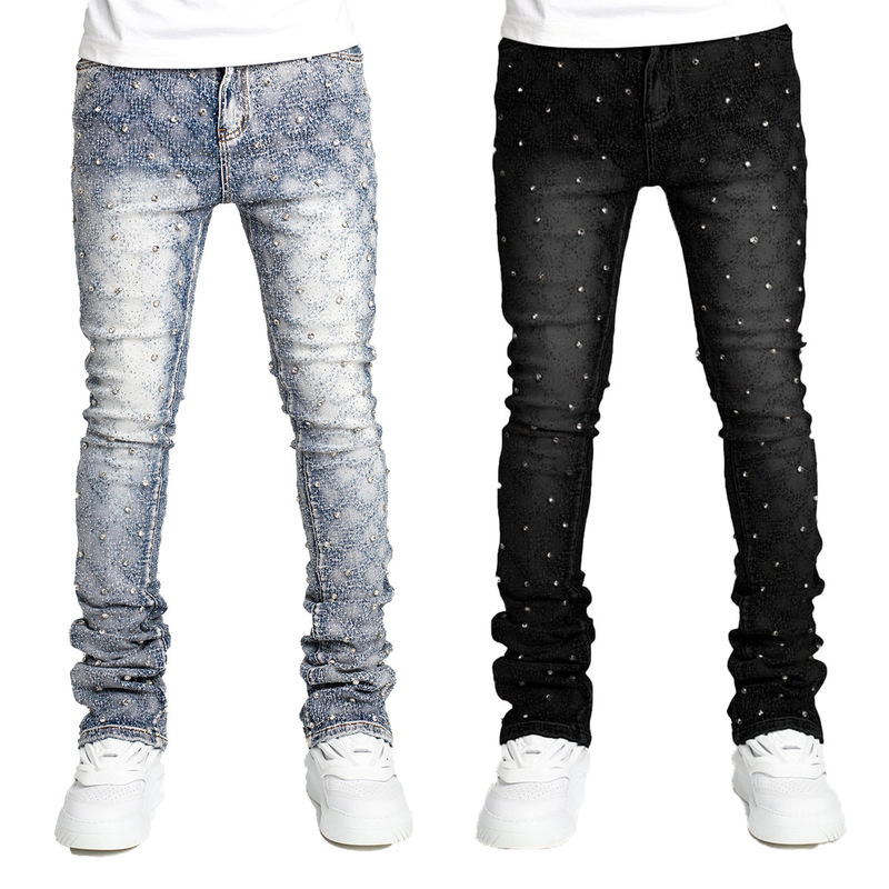 Men's Denim Fashion Personality Straight-Leg Pants European and American Fashion Ins Popular Stretch Pearl Denim Layered Men's Pants Men's Denim Fashion Personality Straight-Leg Pants European and American Fashion Ins Popular Stretch Pearl Denim Layered Men's Pants
