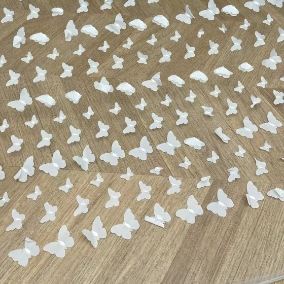 Laser embroidery fabric multi-color mesh three-dimensional embroidery fabric factory direct laser silver edge butterfly embroidery cloth