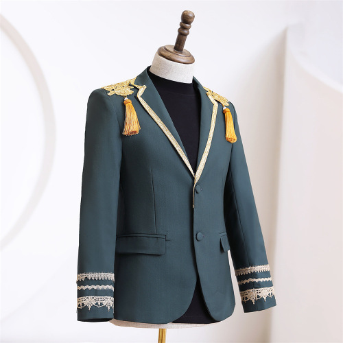 male singer dark green palace style double-breasted jazz dance suit palace host band  party guest stage performance clothing