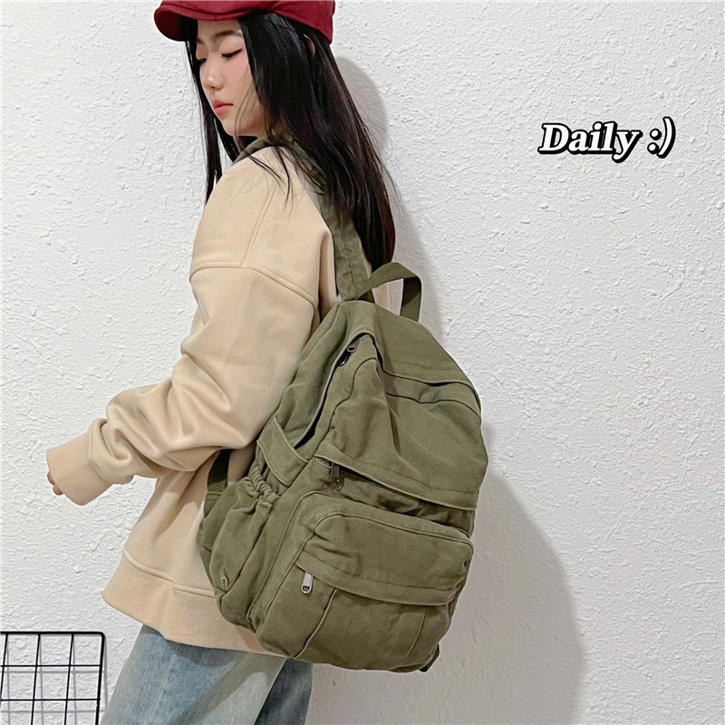 New Hong Kong Style Mori Retro Schoolbag Old College Student Backpack Women's European and American Fashion Washed Canvas Backpack
