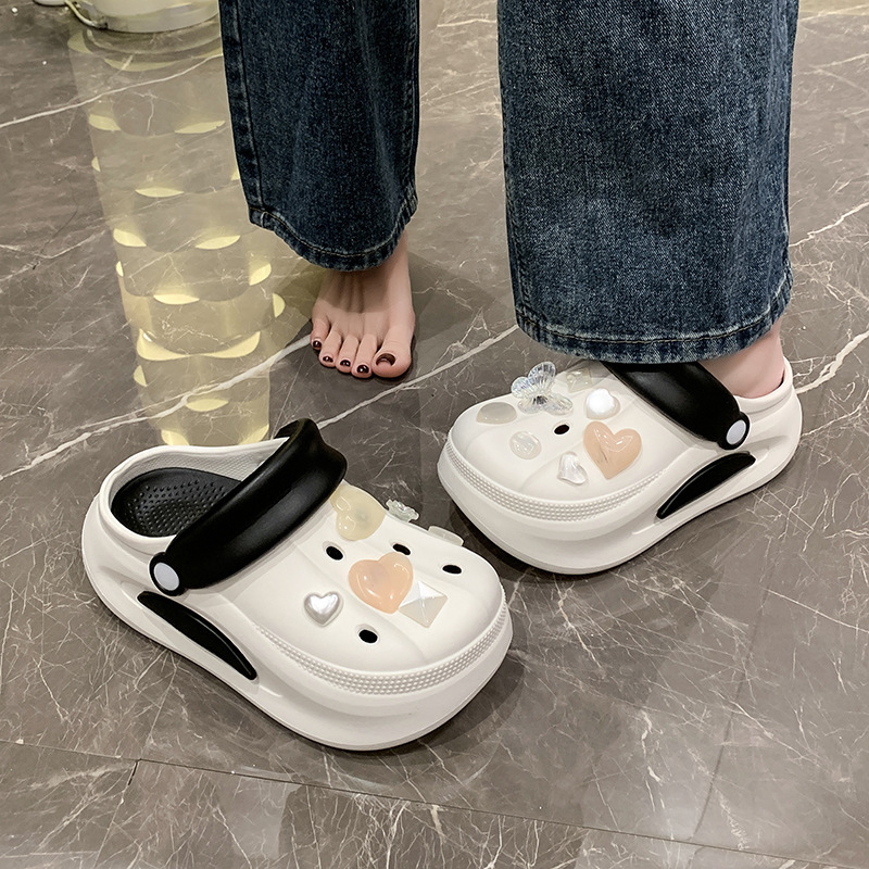 Women's Summer Outer Wear New Style Internet Celebrity Toe-Toe Slippers Thick-Soled Non-Slip Wear-Resistant Beach Sandals